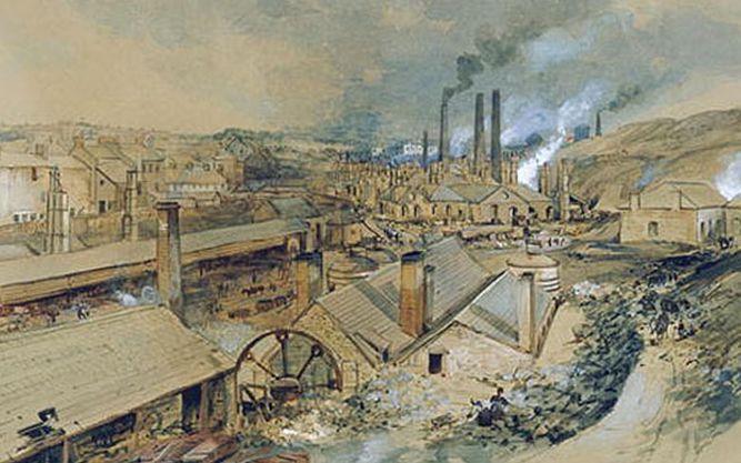 A painting of the Ironworks, South Wales